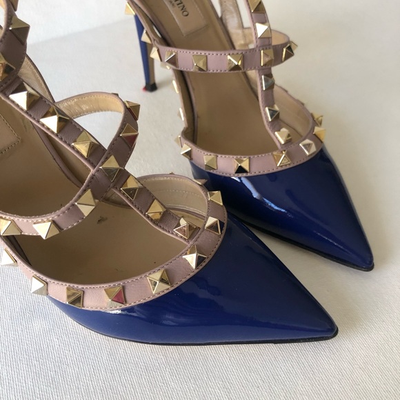 Valentino Rockdtud Blue Patent Leather pointed toe pumps Heels MK main image 8